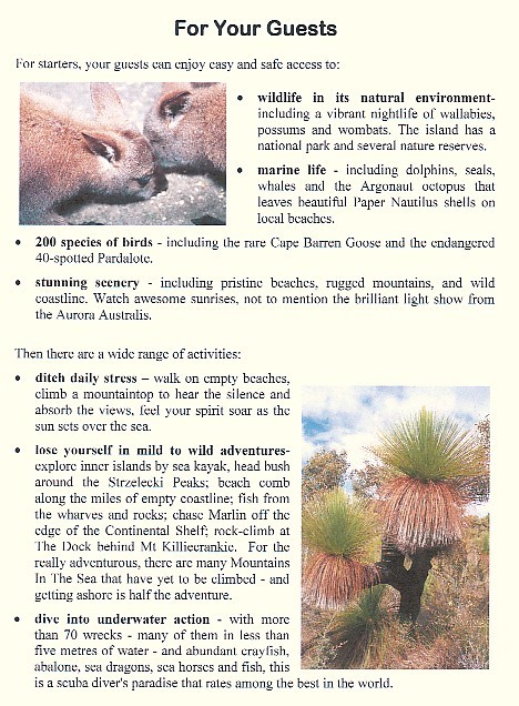 Page 2 of the Flinders Island eco opportunity